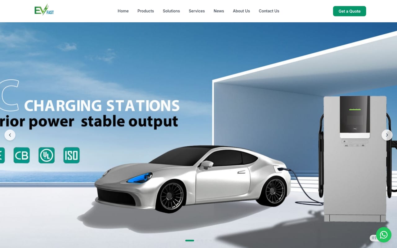 EV Fast Energy — Product Platform. Live production website capture.