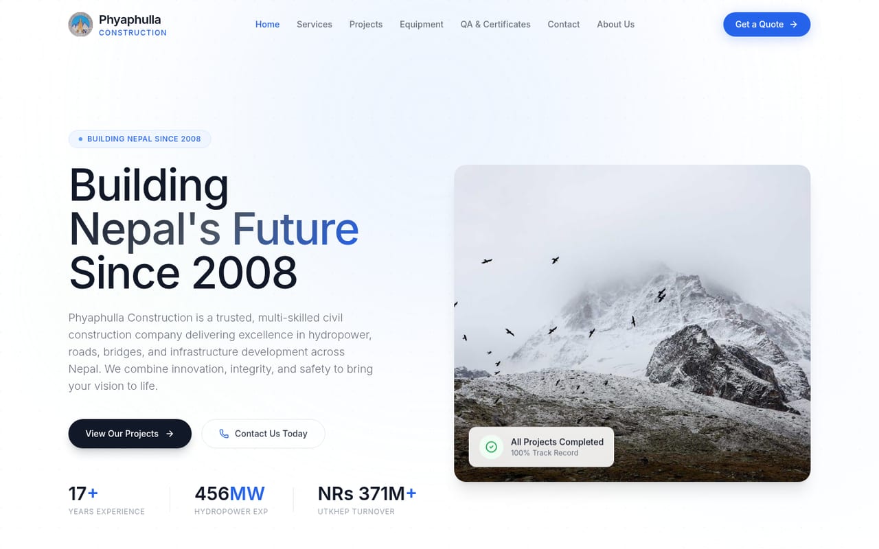Phyaphulla Construction — Corporate Website. Live production website capture.