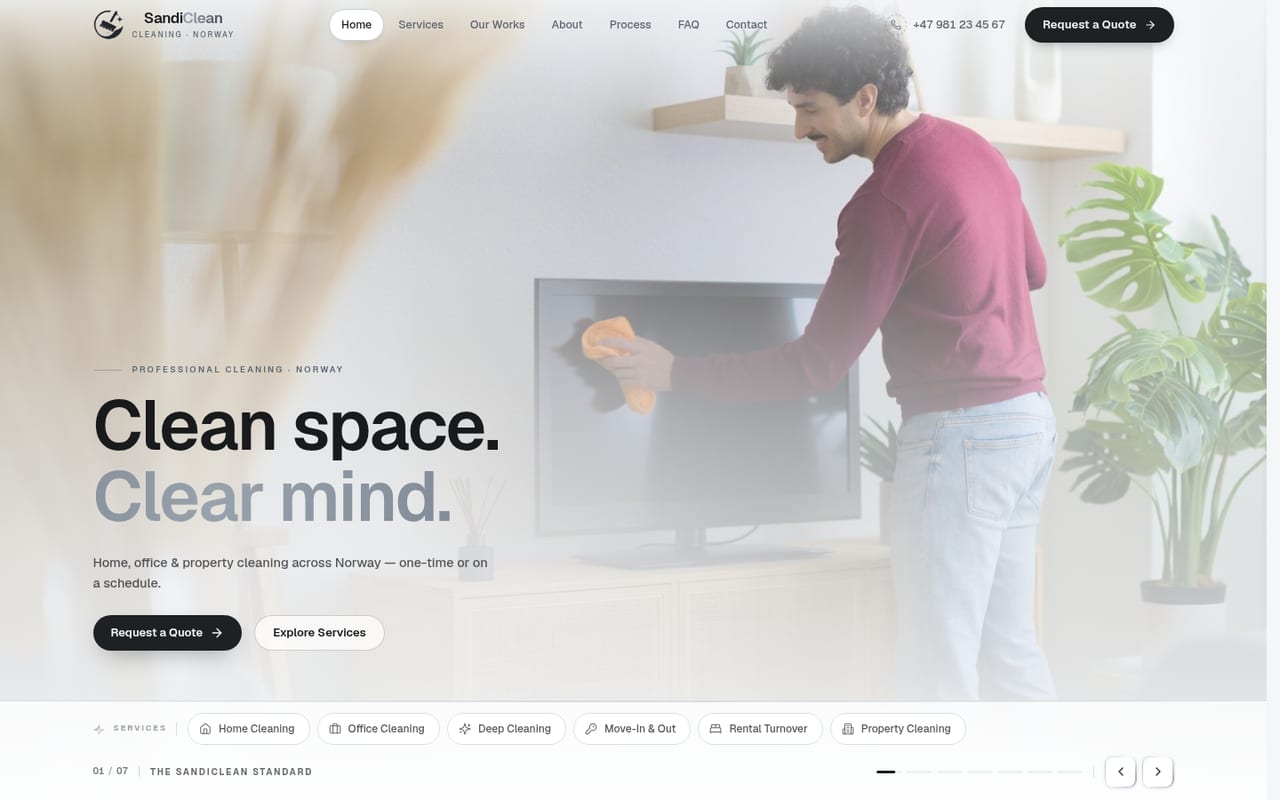 SandiClean — Service Website. Live production website capture.